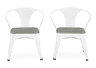 Two white metal chairs with gray cushions on a white background 16-Bistro 2-Piece Chair Set