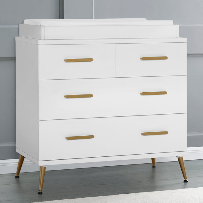 Bianca White with Melted Bronze (186) 14-Sloane 4 Drawer Dresser with Changing Top and Interlocking Drawers