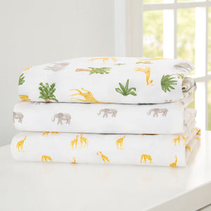 Safari Friends (3414) 33-Fitted Crib Sheets - 3 Pack