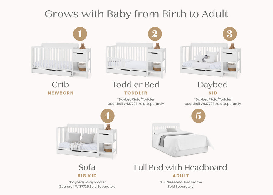 Bianca White (130) 33-Maya 5-in-1 Convertible Crib and Changer with Storage
