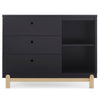Black dresser with wooden legs on a white background 9-Poppy 3 Drawer Dresser with Cubbies