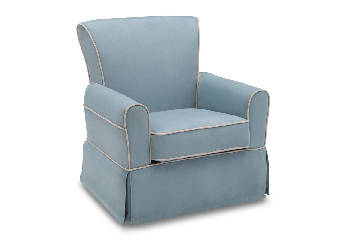 Blue armchair with white trim on a white background