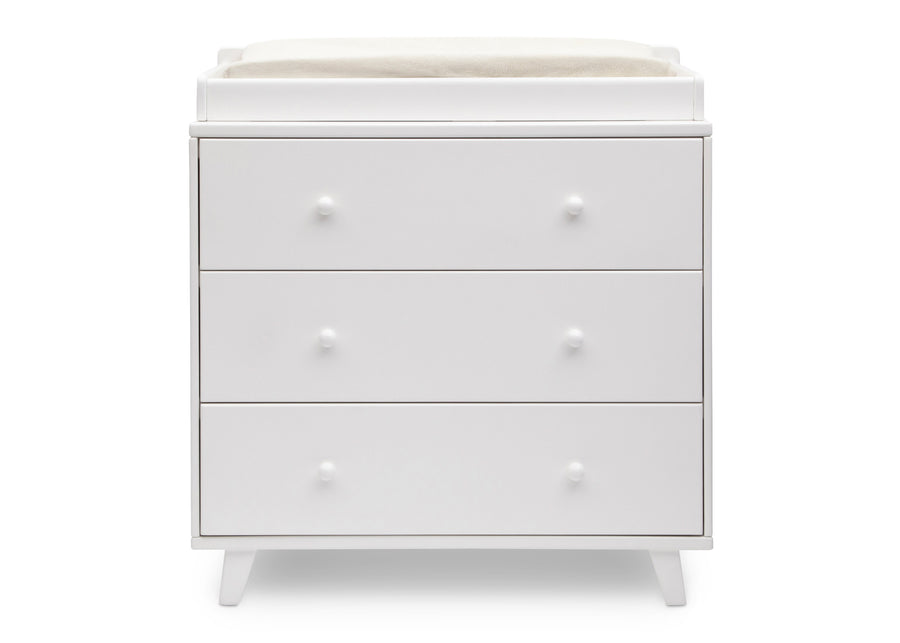 White (100) 2-Ava 3 Drawer Dresser with Changing Top and Interlocking Drawers