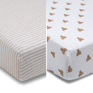  Tan Teddy Bears & Stripes (2407) 5-babyGap Tan Teddy Bears & Stripes 100% Organic Cotton Crib Sheets - 2 Pack