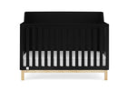 Black crib with white and gray striped mattress on a white background 18-babyGap Oxford 6-in-1 Convertible Crib