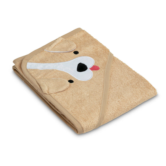 Beige towel with dog face design on a white background 37-Baby Hooded Bath Towel