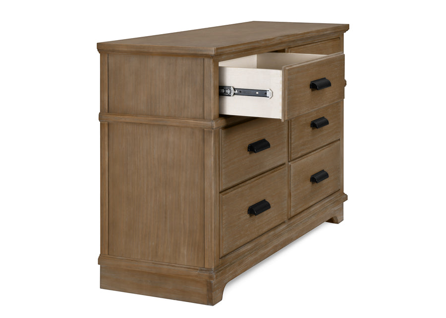 Aged Oak (845) 17-Asher 6 Drawer Dresser with Changing Top and Interlocking Drawers