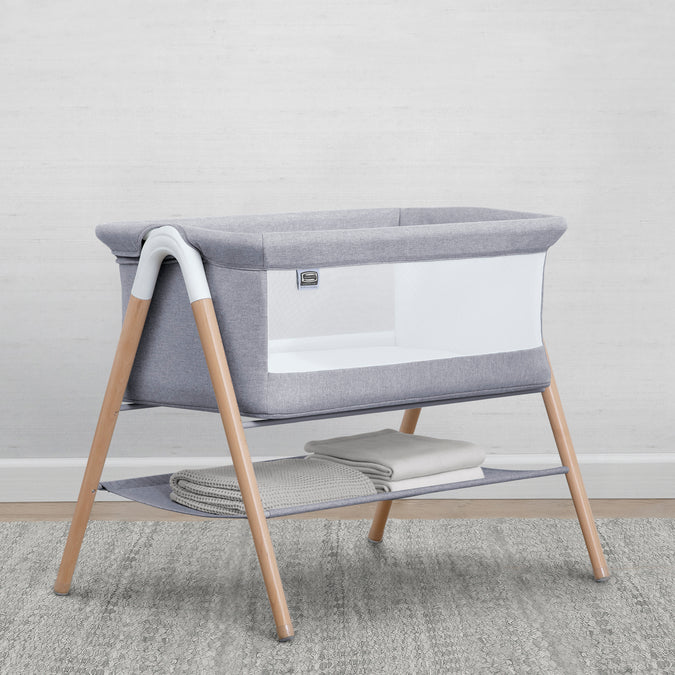 Dove Grey (2376) 10-Koi by the Bed Bassinet with Natural Beechwood Legs