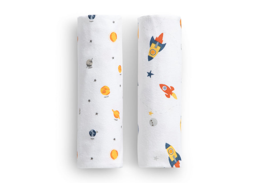 Space Exploration (3235) 8-100% Cotton Flannel Baby Receiving Blankets - 2 Pack
