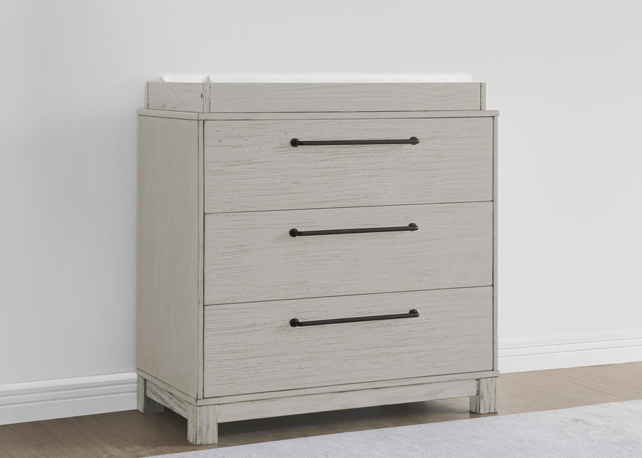 Rustic Mist (1373) 1-Rustic 3 Drawer Dresser with Interlocking Drawers