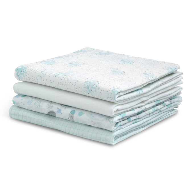 DCB: Sea Life (3236) 6-100% Cotton Muslin Baby Receiving Blankets - 4 Pack