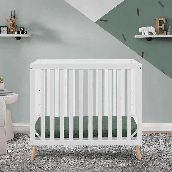 Bianca White with Natural (123) 28-Essex Convertible Mini Baby Crib with 2.75-Inch Mattress, Greenguard Gold Certified