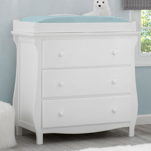 delta children's dresser Lancaster 3 Drawer Dresser with Changing Top and Interlocking Drawers