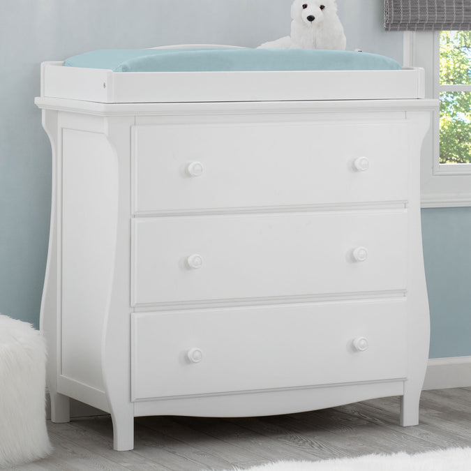 Bianca White (130) 13-Lancaster 3 Drawer Dresser with Changing Top and Interlocking Drawers