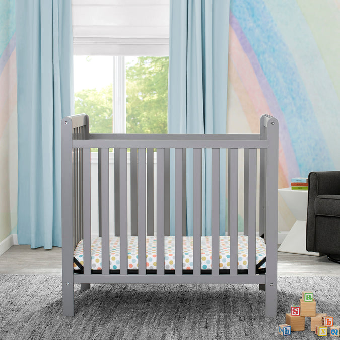 Grey (026) 13-Classic Mini Crib with 2.75-inch Mattress - Convertible to Twin Bed