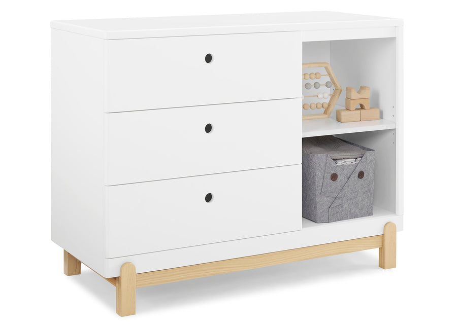 Bianca White with Natural (123) 3-Poppy 3 Drawer Dresser with Cubbies