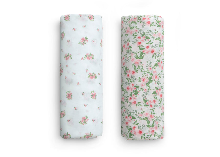 Pink Floral (3034) 2-Pink Floral Fitted Crib Sheets - 2 Pack