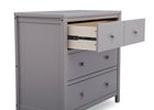 Gray dresser with open drawer on a white background 12-3 Drawer Dresser with Interlocking Drawers