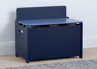 Navy blue toy storage box with a lid on a light wooden floor. 8-GapKids Toy Box