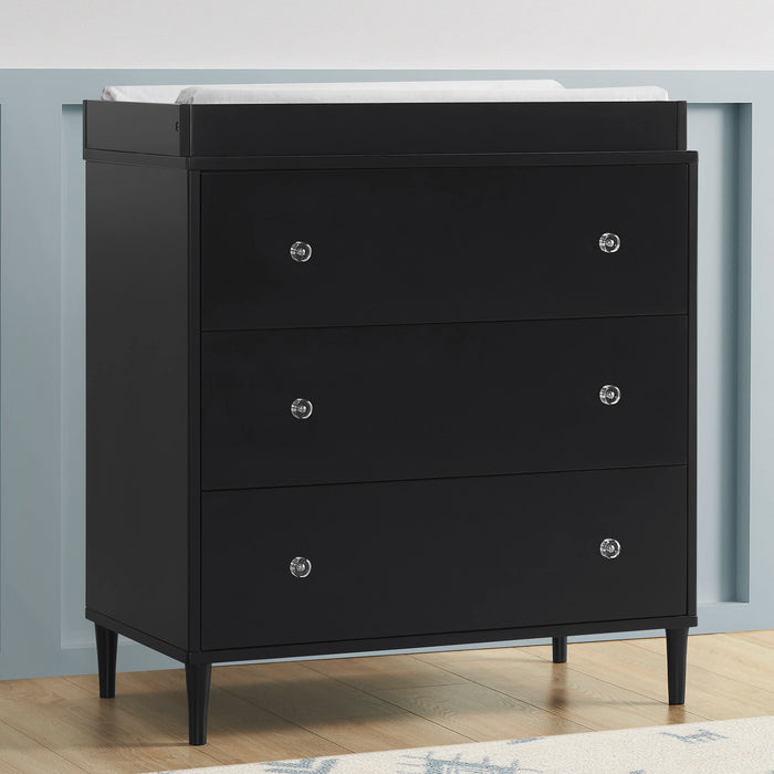 Ebony (0011) 3-Bowie 3 Drawer Dresser with Changing Top and Interlocking Drawers