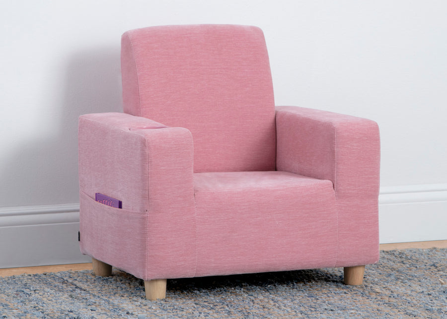 Pink armchair on a gray carpet with a white wall background 12-GapKids Upholstered Chair