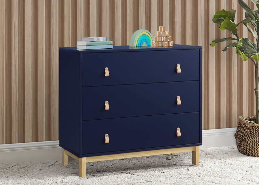 Navy with Natural (1481) 6-babyGap Legacy 3 Drawer Dresser with Leather Pulls and Interlocking Drawers