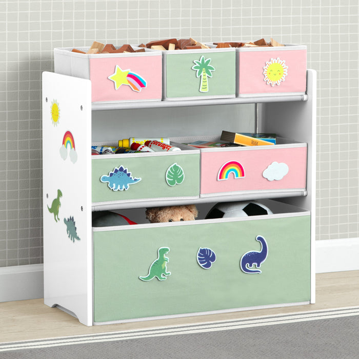 Green and Pink (1651) 1-Design & Store 6 Bin Toy Storage Organizer with Interchangeable Patches