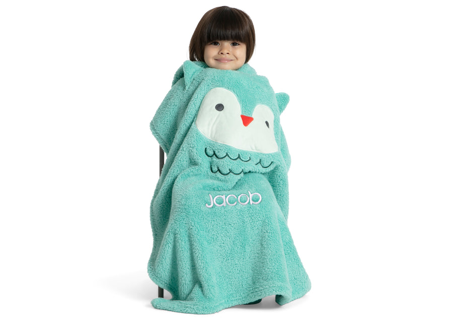 Light Teal Owl (1258) 11-Personalized Sherpa Throw Blanket for Kids