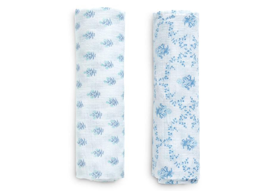 Blue Botanicals (3035) 8-100% Cotton Muslin Baby Receiving Blankets - 2 Pack