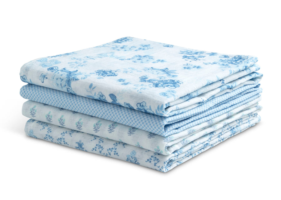 Blue Botanicals (3035) 10-100% Cotton Muslin Baby Receiving Blankets - 4 Pack