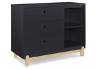 Black dresser with wooden legs on a white background 10-Poppy 3 Drawer Dresser with Cubbies