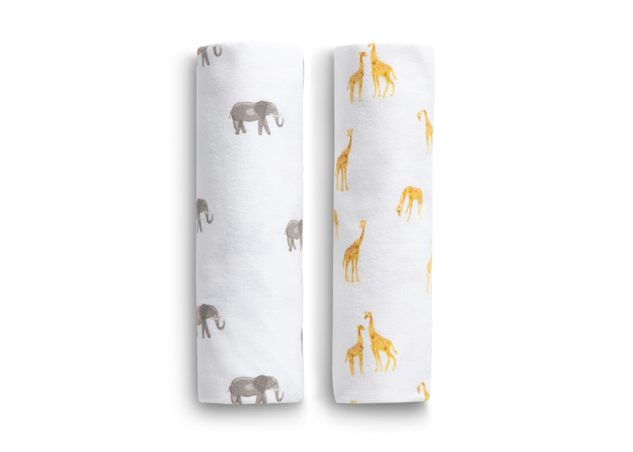 Safari Friends (3414) 14-100% Cotton Flannel Baby Receiving Blankets - 2 Pack