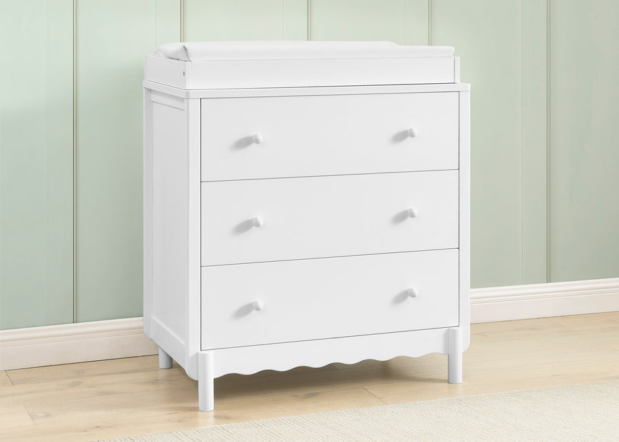 Bianca White (130) 1-William 3 Drawer Dresser with Changing Top and Interlocking Drawers