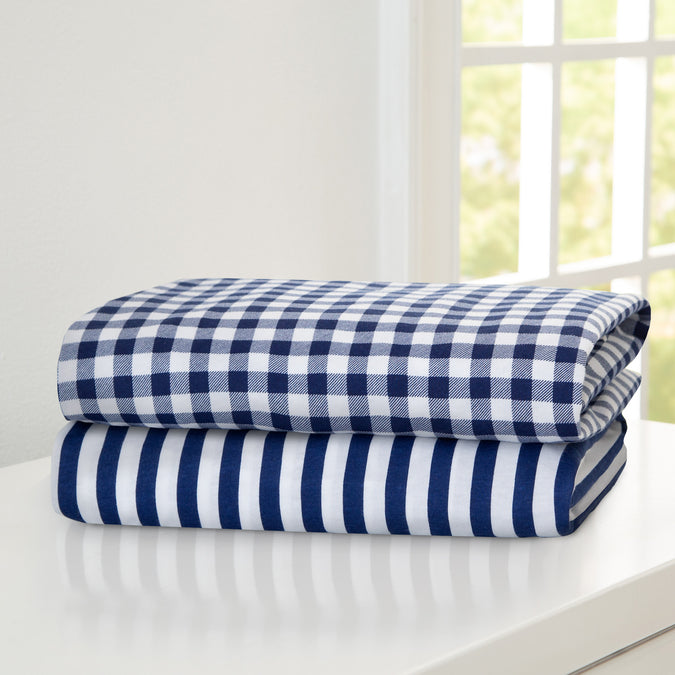 Navy Gingham (3220) 6-Blue Gingham Fitted Crib Sheets - 2 Pack