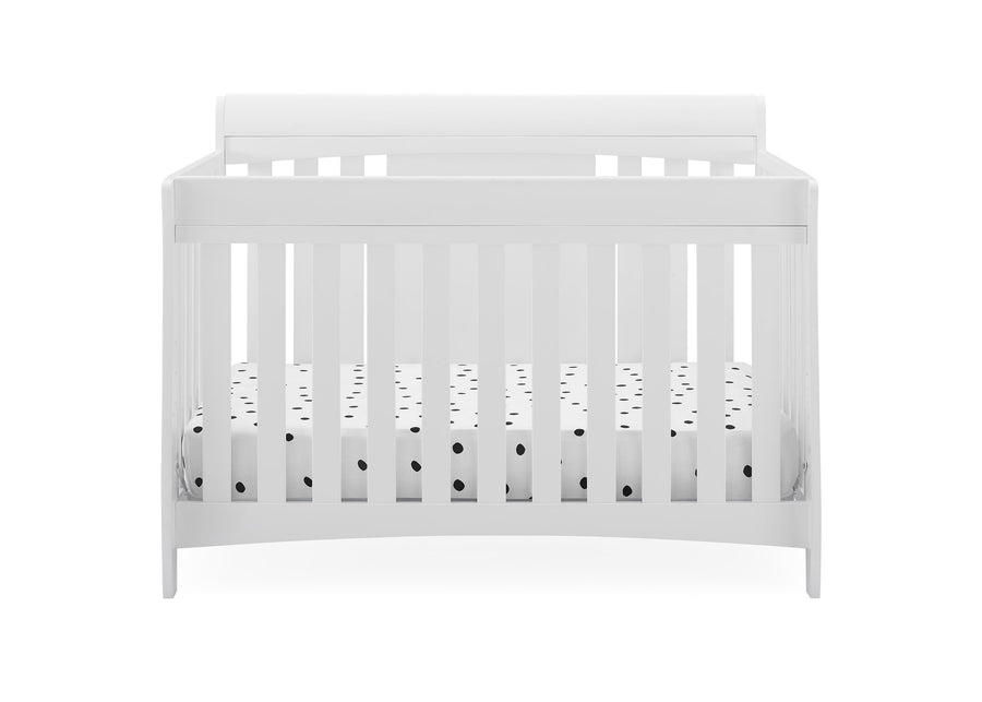 White crib with black dot pattern on a white background 15-Richmond 6-in-1 Convertible Baby Crib