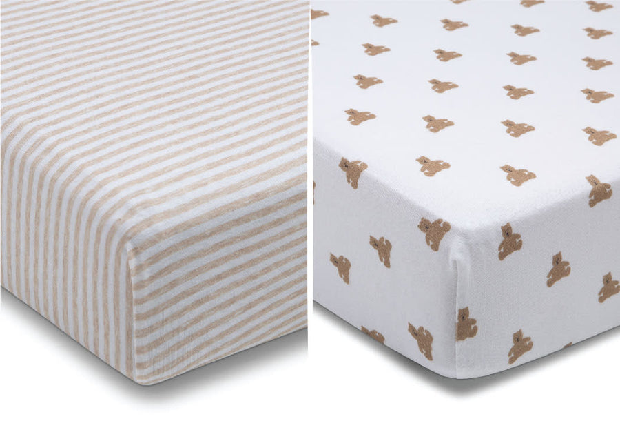 Tan Teddy Bears & Stripes (2407) 3-babyGap Tan Teddy Bears & Stripes 100% Organic Cotton Crib Sheets - 2 Pack