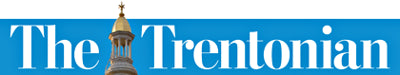The Trentonian newspaper masthead logo, featuring the white serif text 'The Trentonian' on a bright blue background with a small illustration of a church steeple and gold dome at the top.