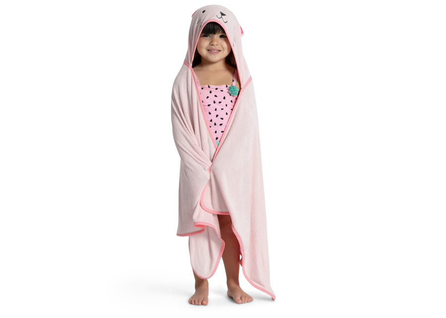 Pink Cat (1261) 3-Kids Hooded Bath Towel with Pockets