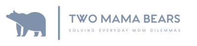 Logo of 'Two Mama Bears' with a bear silhouette and text about solving mom dilemmas.