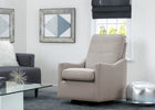Beige recliner chair in a living room setting with a gray sofa and decorative elements. 11-Kenwood Nursery Glider Swivel Rocker Chair