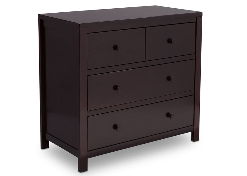 Dark brown dresser with four drawers on a white background 15-3 Drawer Dresser with Interlocking Drawers