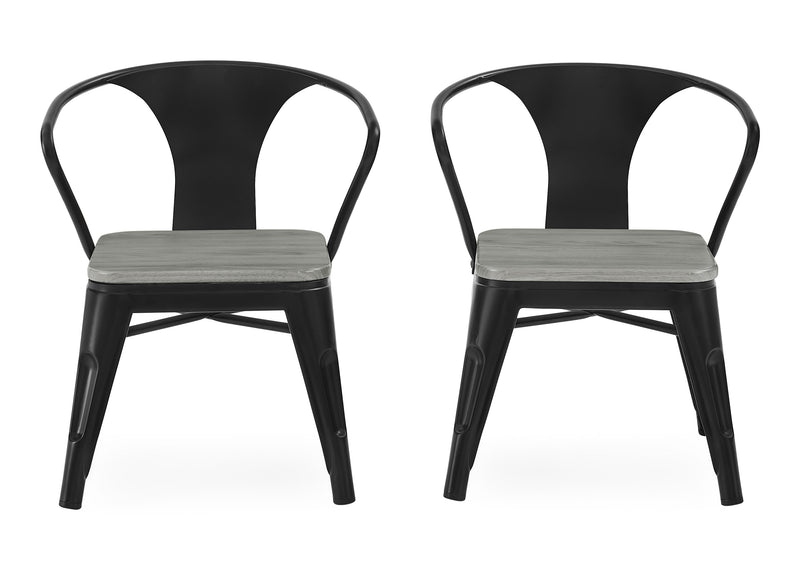 Two black metal chairs with gray seats on a white background 33-Bistro 2-Piece Chair Set