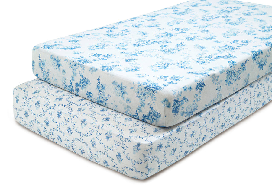 Blue Botanicals (3035) 3-Blue Botanicals Fitted Crib Sheets - 2 Pack