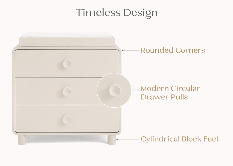 Soft Beige (1560) 7-Ari 3 Drawer Dresser with Changing Top