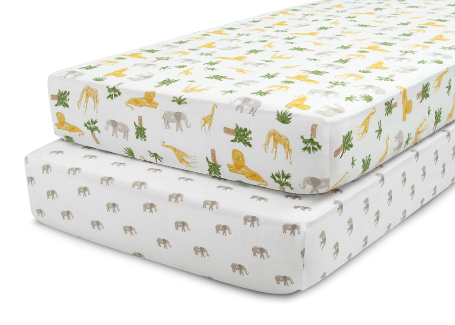 Safari Friends (3414) 9-Pink Floral Fitted Crib Sheets - 2 Pack