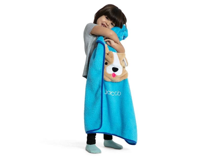 Teal Dog (1247) 13-Personalized Sherpa Throw Blanket with Storage Pocket for Kids