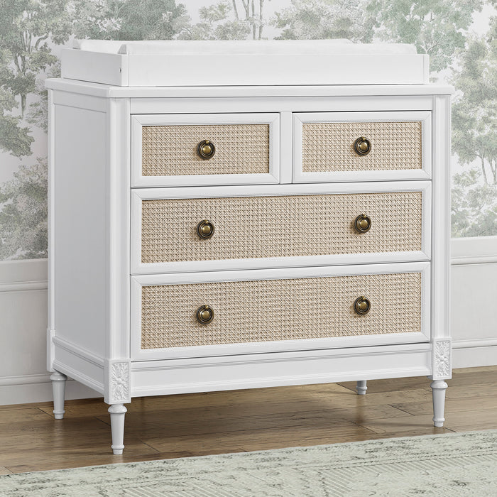 Bianca White with Textured Almond (1508) 3-Madeline 4 Drawer Dresser with Changing Top and Interlocking Drawers