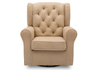 A beige upholstered wingback armchair with button tufting on the backrest and a padded seat cushion, shown against a plain white background. 19-Emerson Nursery Glider Swivel Rocker Chair