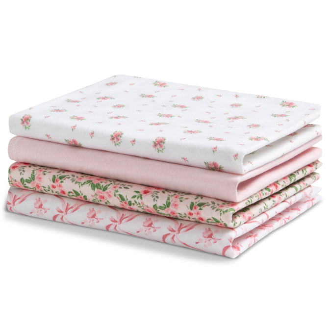 DCB: Pink Floral (3034) 18-100% Cotton Flannel Baby Receiving Blankets - 4 Pack