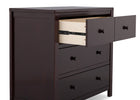 Dark wood dresser with open drawer on a white background 16-3 Drawer Dresser with Interlocking Drawers